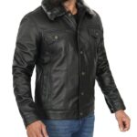 Leather Trucker Jacket with Fur Collar